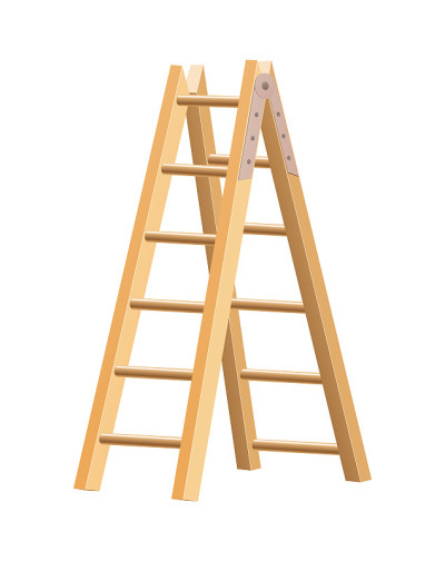木梯，家用工具。家用和建筑用的踏步梯。孤立的矢量图