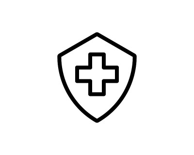 盾保护医疗十字黑色图标设计。医药保健标志。矢量插图。