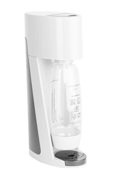 苏打水或苏打水瓶。白色和黑色塑料。