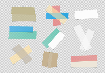 Brown, colorful and white different size adhesive,