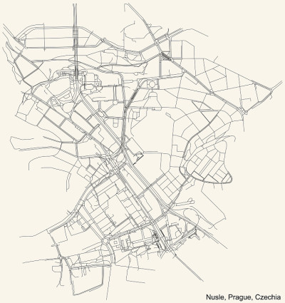 捷克共和国布拉格Nusle地籍区街道道路图