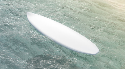 空白的白色冲浪板水面模拟，侧视图