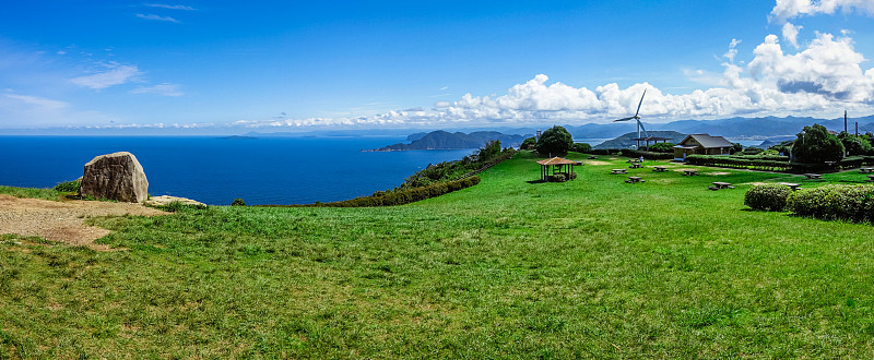 从尖木高原到日本海的全景，长江市，山口县
