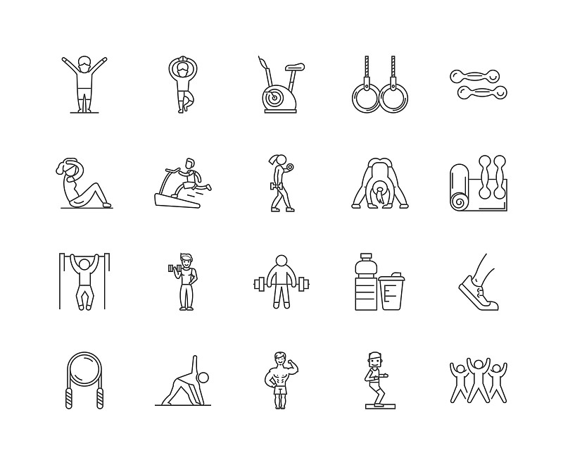 Fitness classes line icons, signs, vector set, out