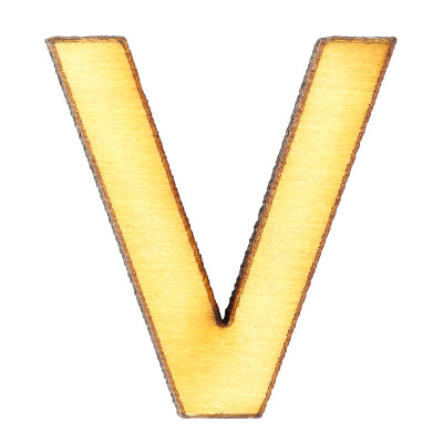 由木材或胶合板制成的字母V，在白色背景上，孤立，英语字母，特写。