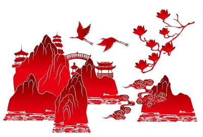 亚洲景观矢量插图集