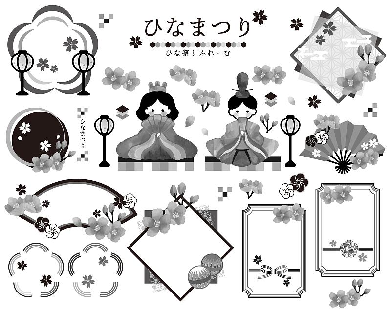 华丽和可爱的女amatsuri帧矢量插图材料/框架/丝带/标题/女amatsuri