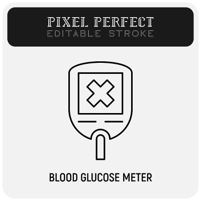 屏幕上的血糖仪显示为阴性。Glucometer交叉。含糖量高。治疗糖尿病的医疗设备。像素完美，可编辑