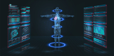 抬头显示(HUD) UI，用于医疗应用程序的GUI。未来的虚拟图形现代医疗HUD界面。医疗信息。高科