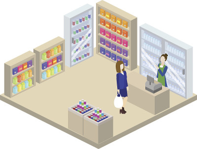 杂货店等距三维矢量插图
