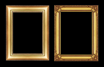 Vintage golden frame and blank space isolated on b