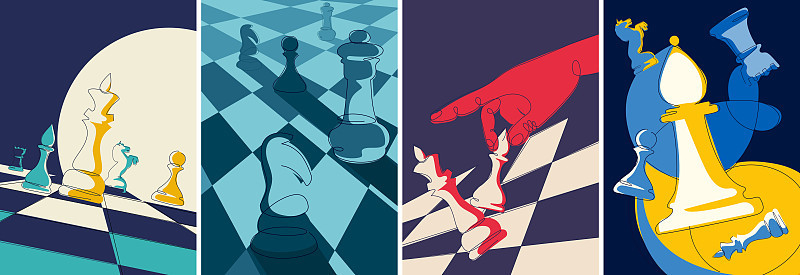 收集与国际象棋棋子的海报。