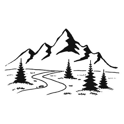 手绘矢量图的山景观与松树。