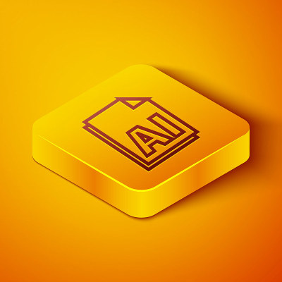 AI文件等距线文件。下载ai按钮图标隔离在橙色背景。AI文件的象征。黄色正方形按钮。矢量图