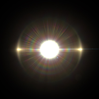 太阳透镜耀斑光特殊效果在黑色背景