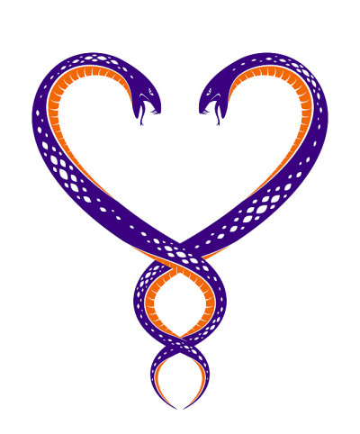 Two Snakes in a shape of heart, love is cruel conc