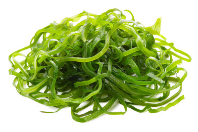 白底上孤立的江蓠海草沙拉，传统的日本食物