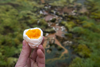 冰岛南部Hveragerdi镇附近的温泉煮鸡蛋