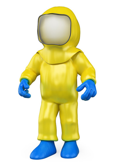 3 d白人。隔离服。生物危害