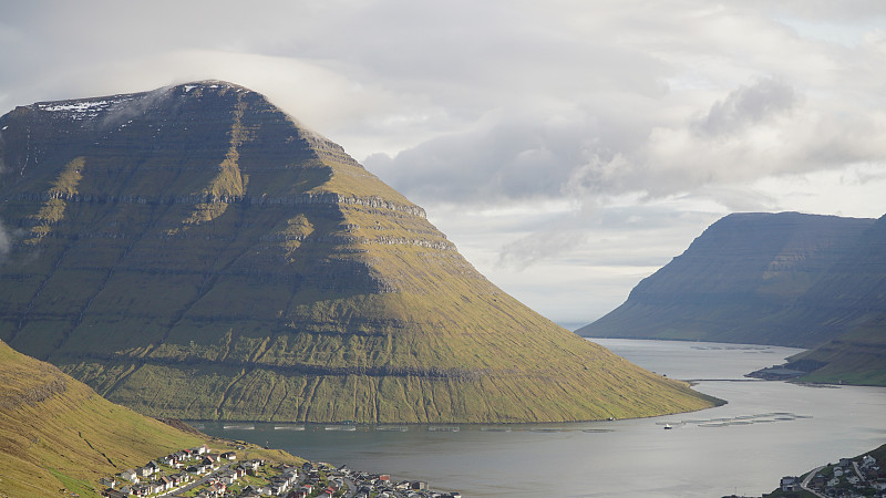 Klakkur和Suður á Nakki山，在丹麦法罗群岛北部偏远的Klaksvík村附近，山峰从