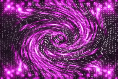 粉色矩阵数字背景。扭曲的网络空间的概念。人物落入虫洞。入侵矩阵。虚拟现实设计。复杂的算法数据黑客。粉