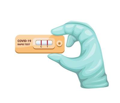 Hand wear protective glove holding rapid test pack