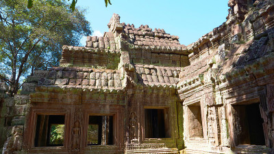 柬埔寨暹粒吴哥窟的一部分，Banteay Kdei的石头寺庙废墟