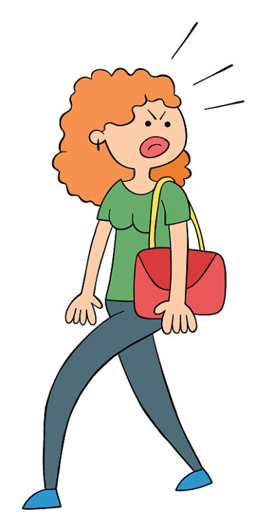 卡通女人愤怒与回望，矢量插图