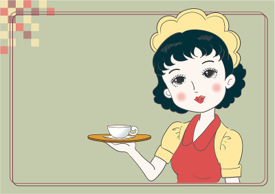 带着咖啡的古董女招待，复古的咖啡形象
