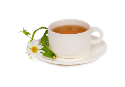 白底白瓷杯洋甘菊茶