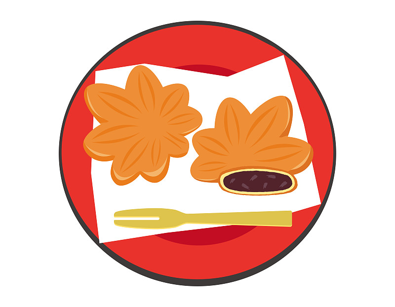 矢量插图的Momiji Manju，甜从广岛县在日本。