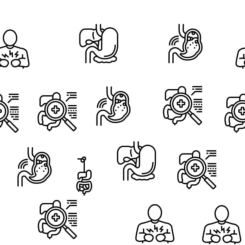 消化疾病和治疗图标设置向量