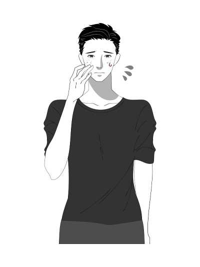 一个年轻人做皮肤护理的黑白插图
