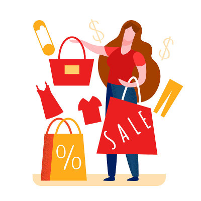 女人支付Tote在商店矢量插图