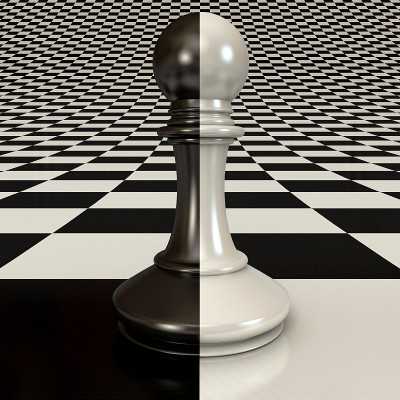 棋盘背景上的黑白小兵
