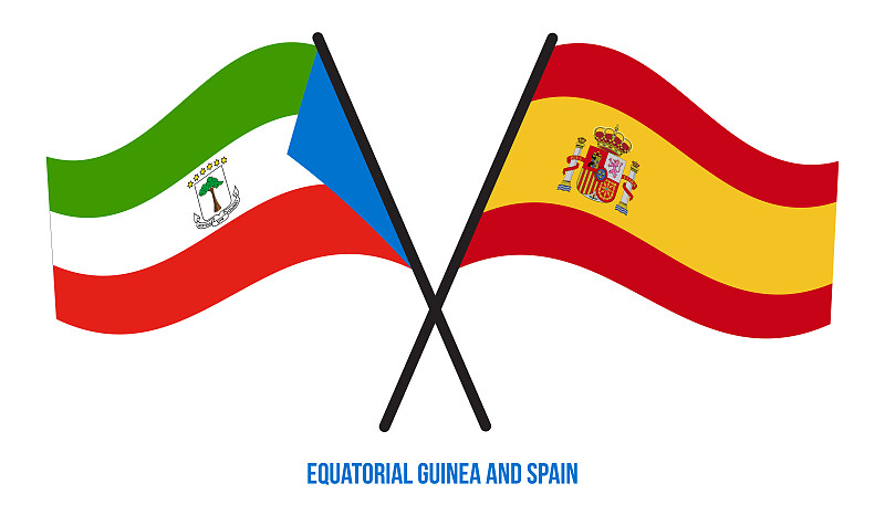 Equatorial Guinea and Spain Flags Crossed And Wavi