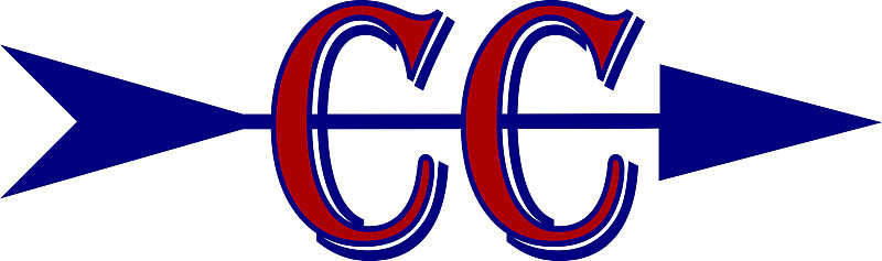 字母CC和红色和蓝色箭头