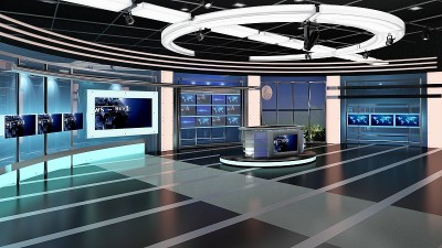 虚拟电视演播室新闻集27-2。3 d渲染。