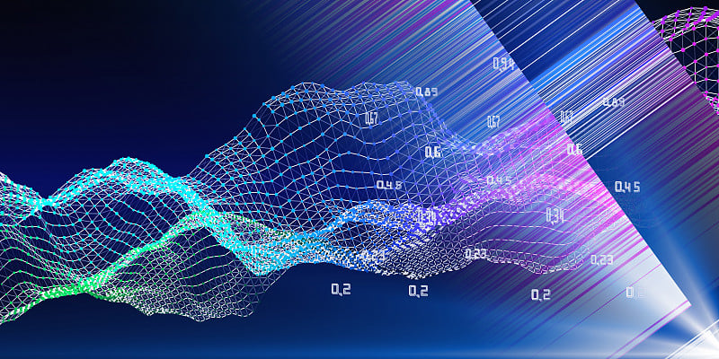 摘要基于网格数据和亮线的背景分析算法。大数据。人工智能的商业概念。分析算法的横幅。量子虚拟加密。