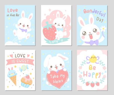 Cute white bunny set - rectagle