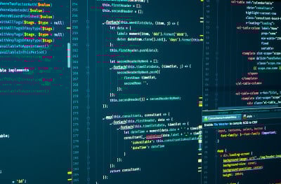 Javascript源代码开发代码。用于软件开发的脚本语言。数字java代码和markuÐ·屏幕上分