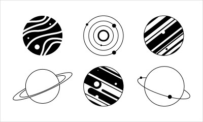 行星图标插图在黑色的轮廓。
