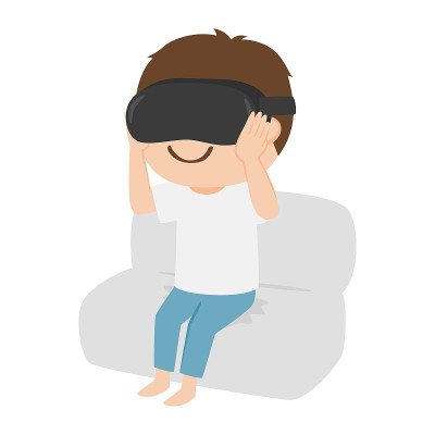 A man watching VR. Illustration of sitting on the 