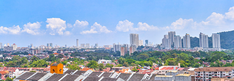 乔治敦城市全景鸟瞰图从槟城，马来西亚