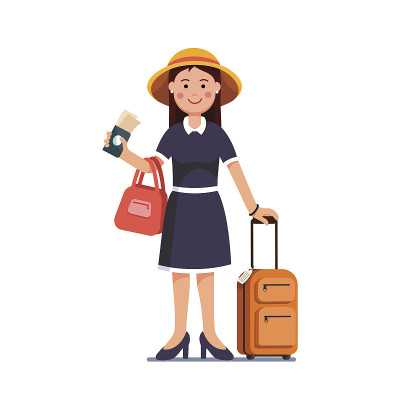 旅行女孩拿着护照，手里拿着票