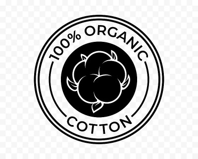 棉花图标，有机生态和生物自然向量标志。100%棉产品包装标签邮票