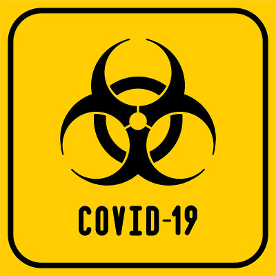 Covid-19生物危害预警海报。危险和生物危害警告标志。冠状病毒的爆发。远离危险区。没有条目。疾病