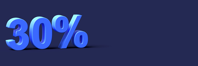 3d蓝色字30%折扣空白背景