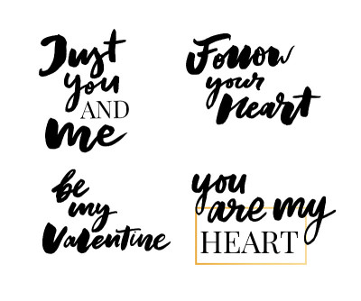 Valentine's Day set of symbols.Calligraphy. Vector