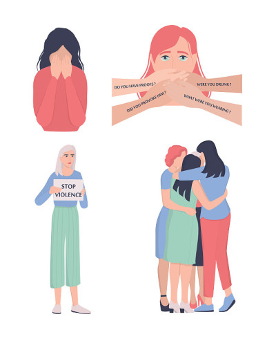 Sexual harassment and victim shaming concept. Worl